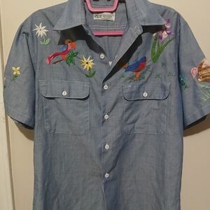 Permanent press Embroidered Blue Men's Shirt size medium